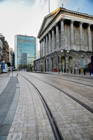 Tram tracks in Birmingham city centre