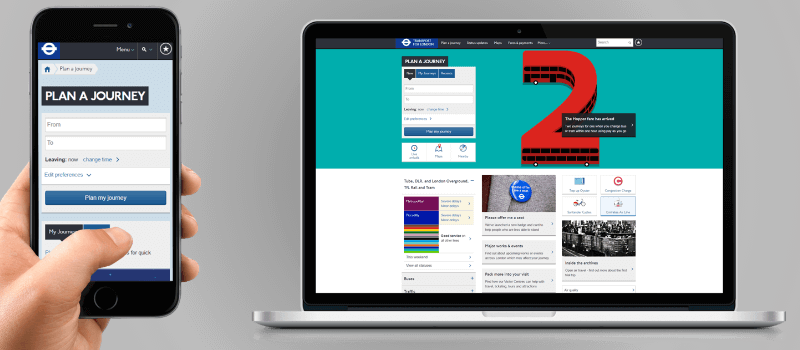 Transport for London site shown on different devices