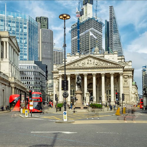 Double decker buses on a London street