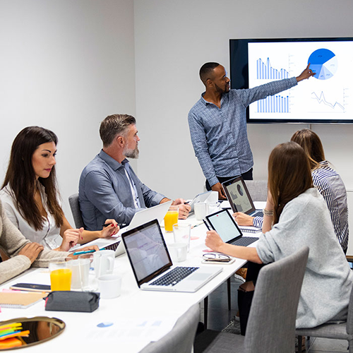 Data being presented at a meeting