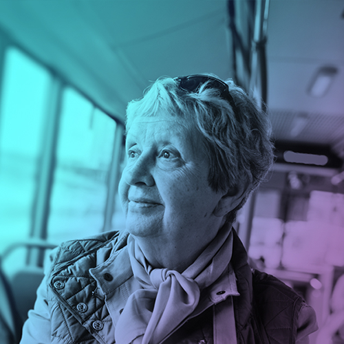 A woman sat on a bus