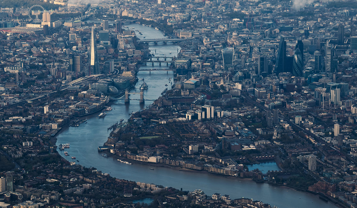 Skyline of London seen from the sky